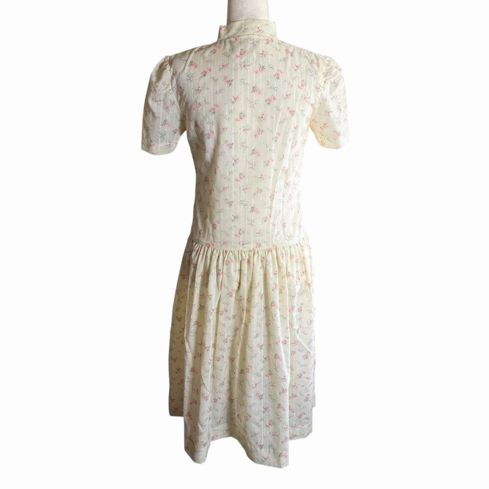 Vtg 80s Midi Dress Floral Puff Sleeves S Cottagecore Retro Feminine Schoolgirl - Picture 5 of 10